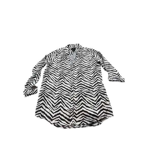 Tahari Womens Large Zebra Print Linen Shirt Animal Print Safari Summer - Picture 1 of 8